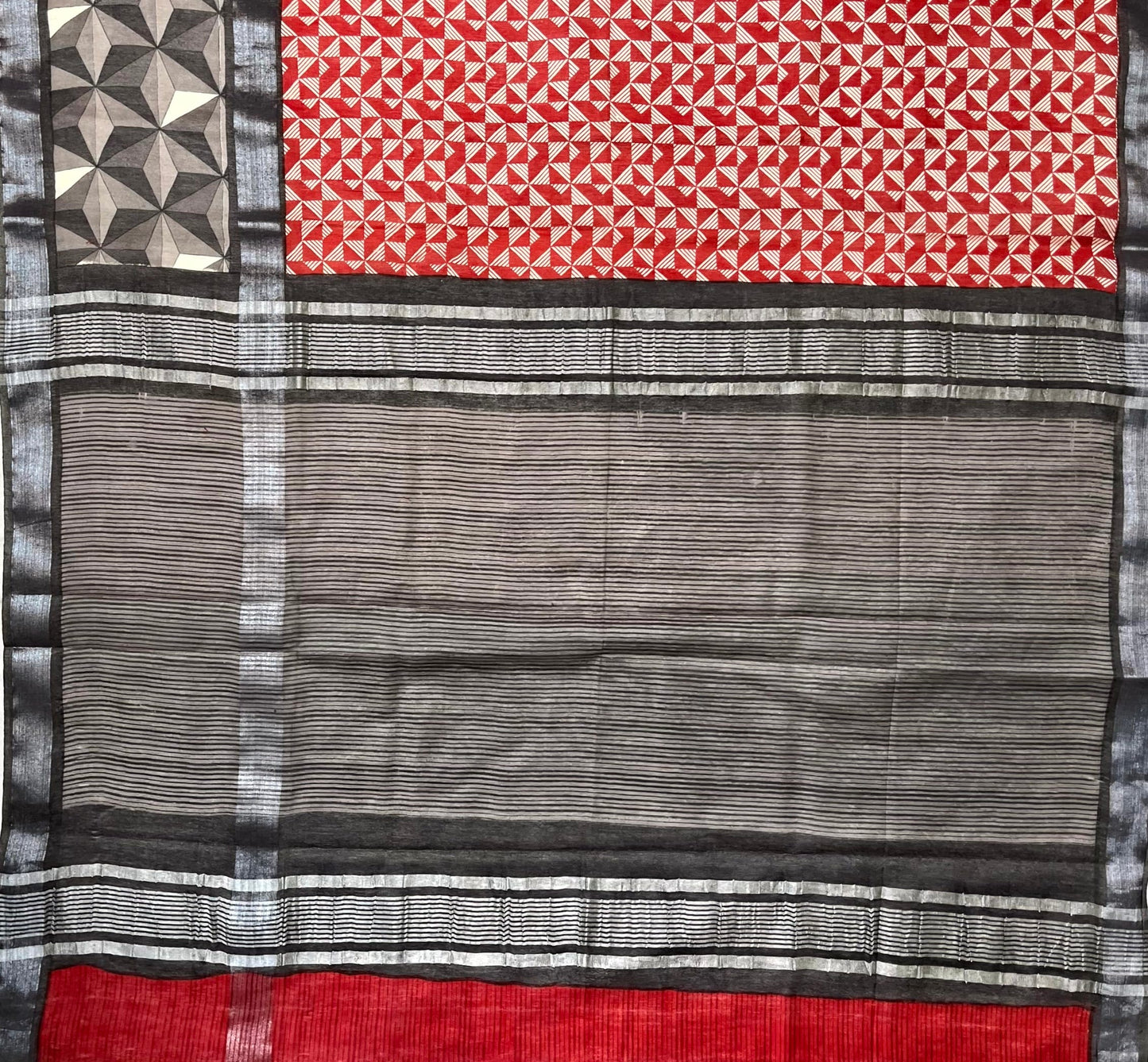 Red Viscose Silk Digital Print Zari Border with Body and Pallu Geometrical Design pr0128ds