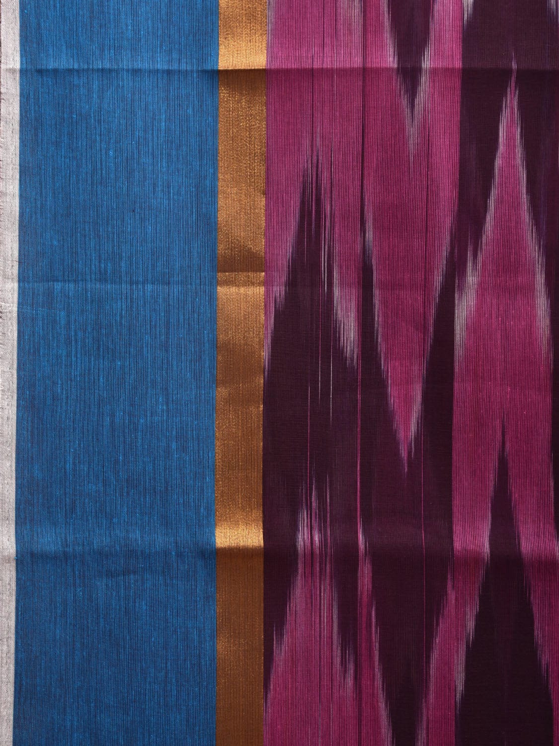 Purple and Blue Ikat Cotton 80s Count Handloom Saree with Zig-Zag Design No Blouse i0874