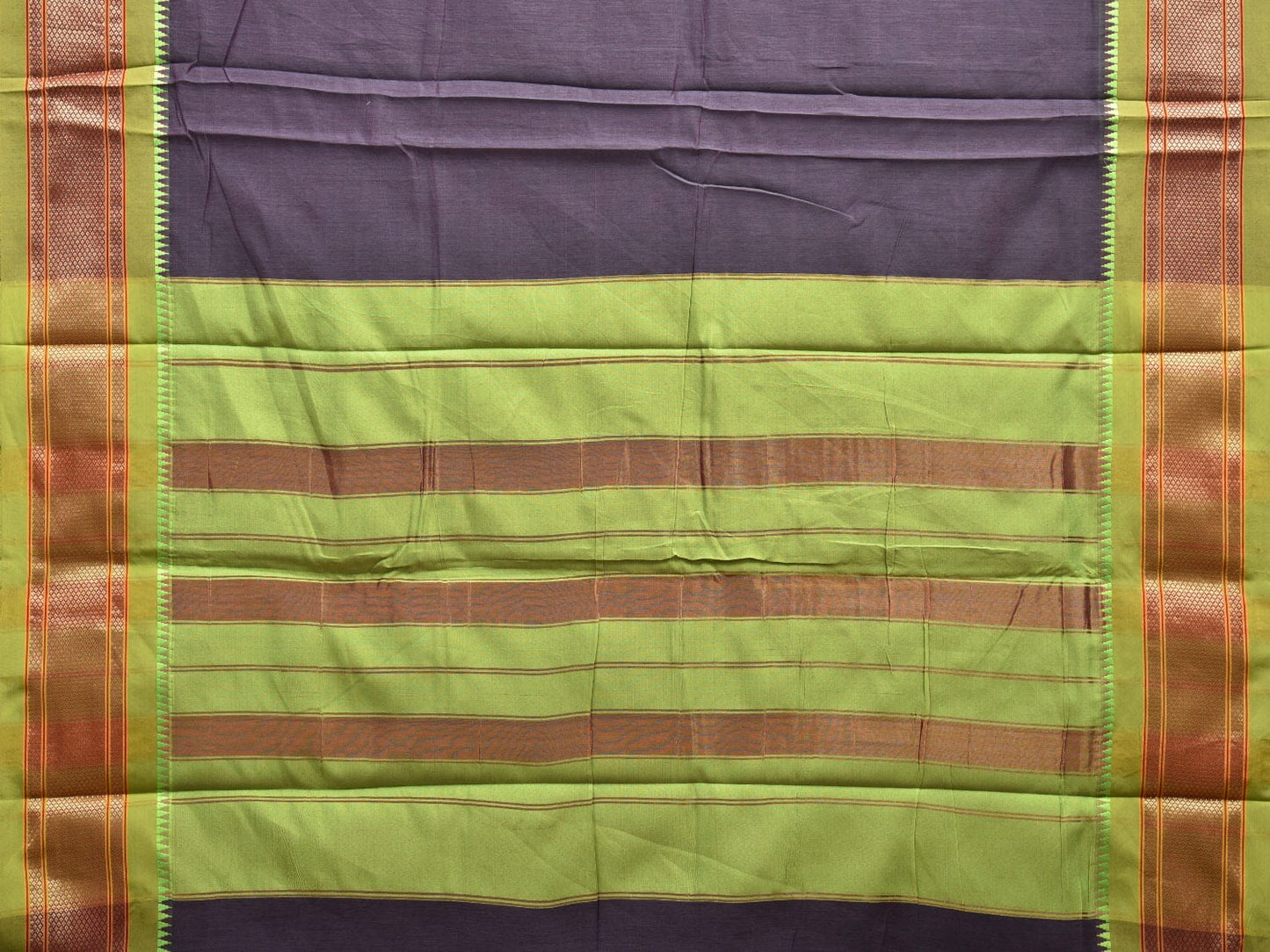 Purple and Green Bamboo Cotton Plain Saree with Narali Border No Blouse bc0550