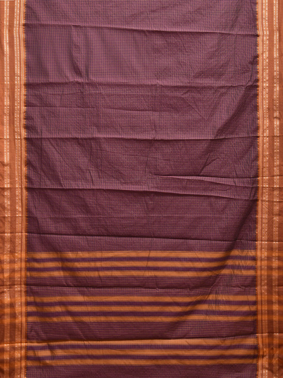 Purple and Light Brown Bamboo Cotton Saree with Checks Design No Blouse bc0666