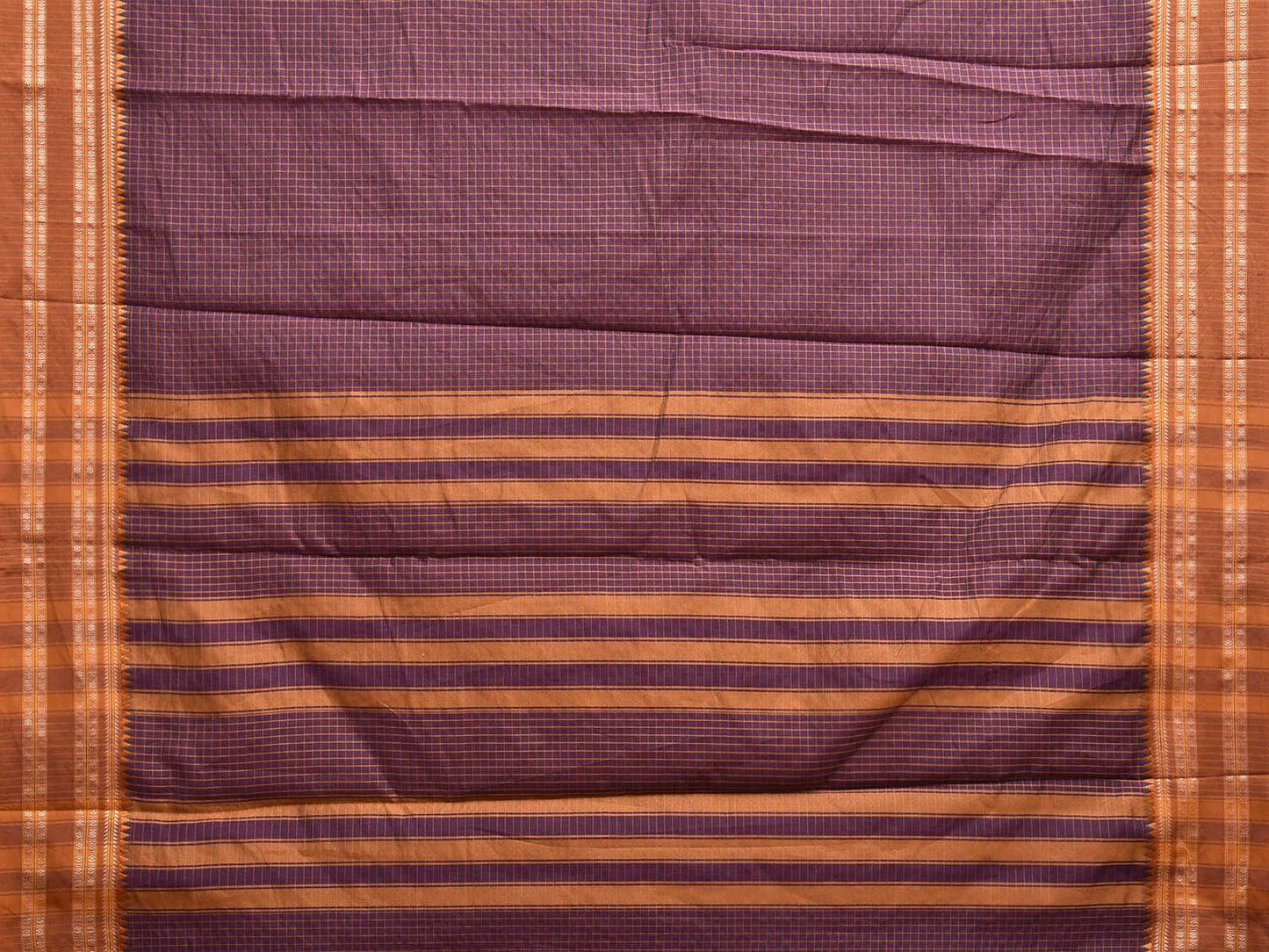 Purple and Light Brown Bamboo Cotton Saree with Checks Design No Blouse bc0666