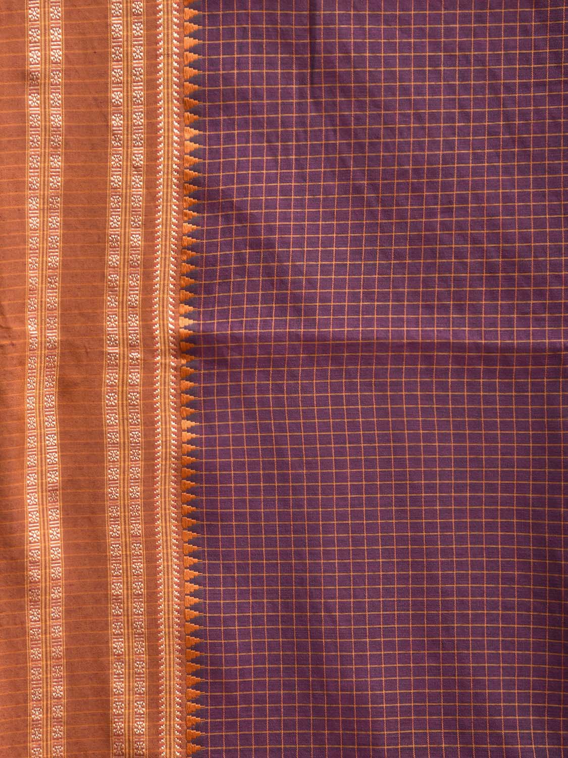 Purple and Light Brown Bamboo Cotton Saree with Checks Design No Blouse bc0666