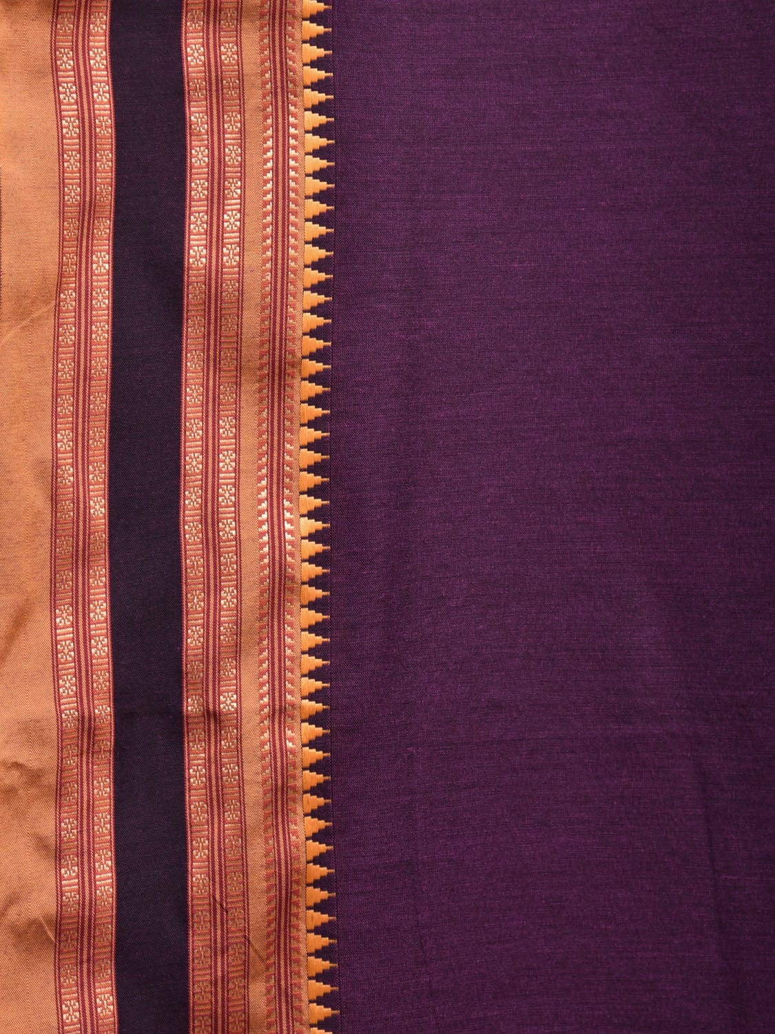 Purple and Mustard Bamboo Cotton Plain Saree with Strips Pallu Design No Blouse bc0598