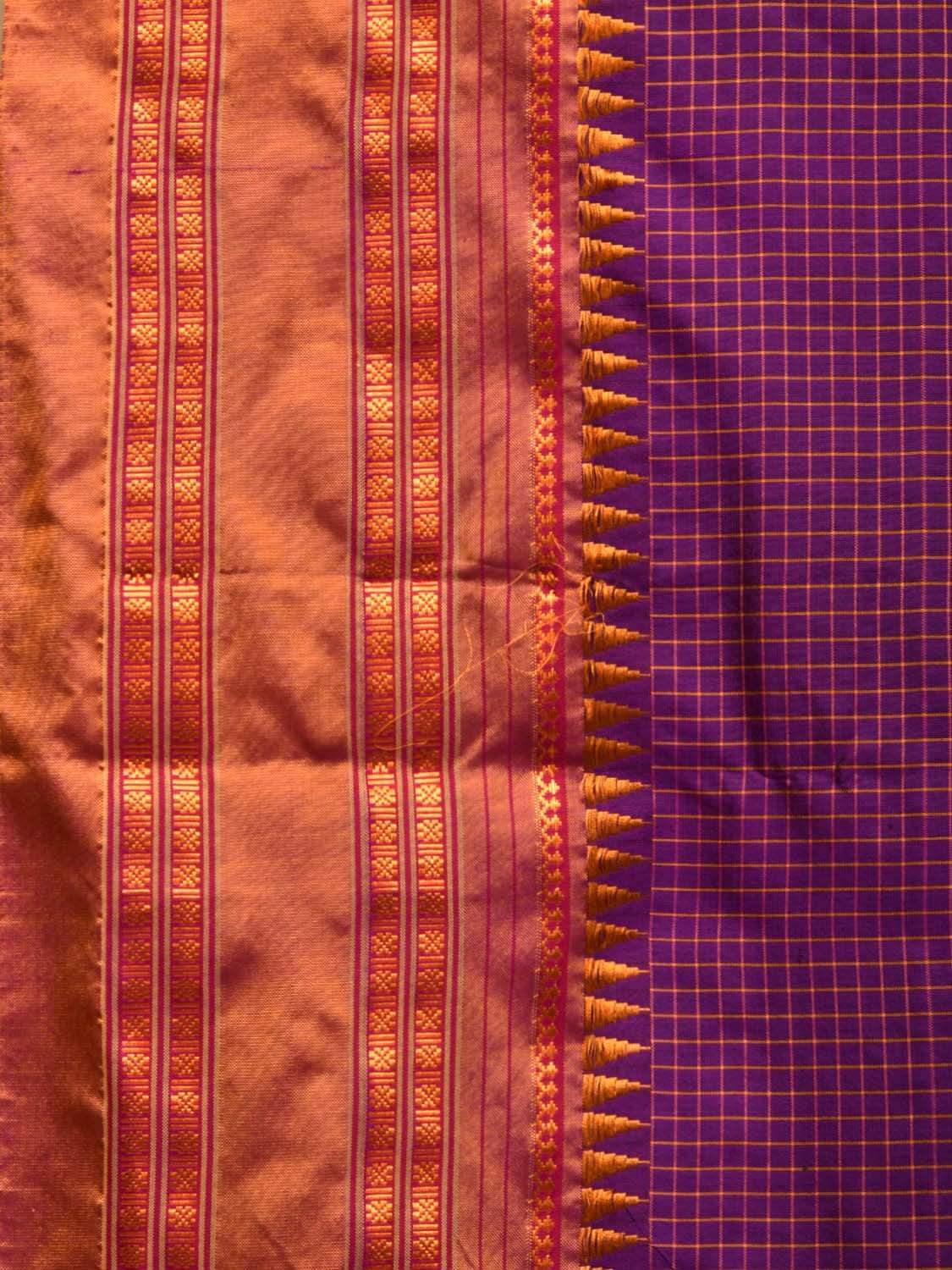 Purple and Mustard Narayanpet Silk Handloom Saree with Checks Design No Blouse np0438