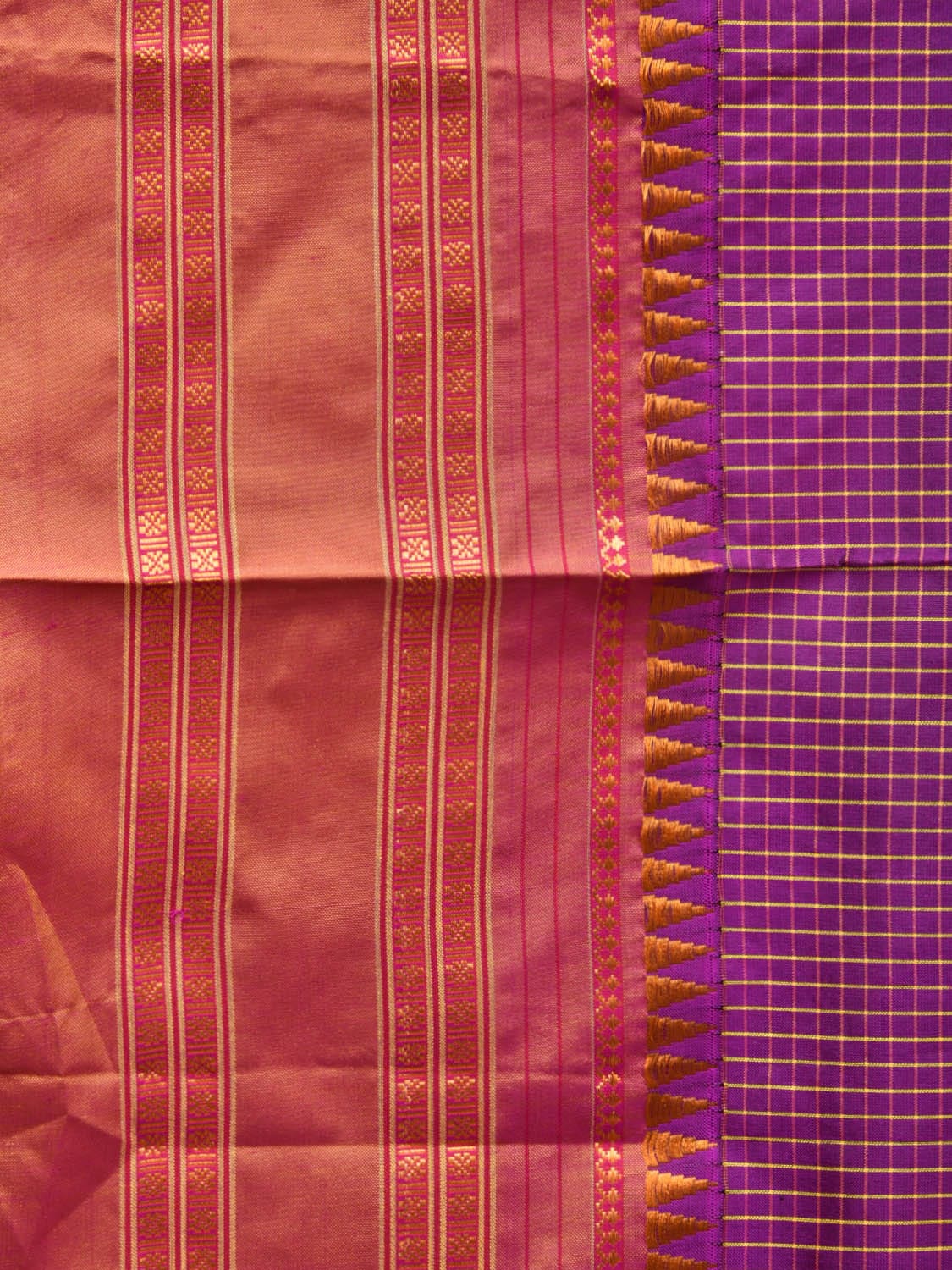 Purple and Mustard Narayanpet Silk Handloom Saree with Checks Design No Blouse np0763