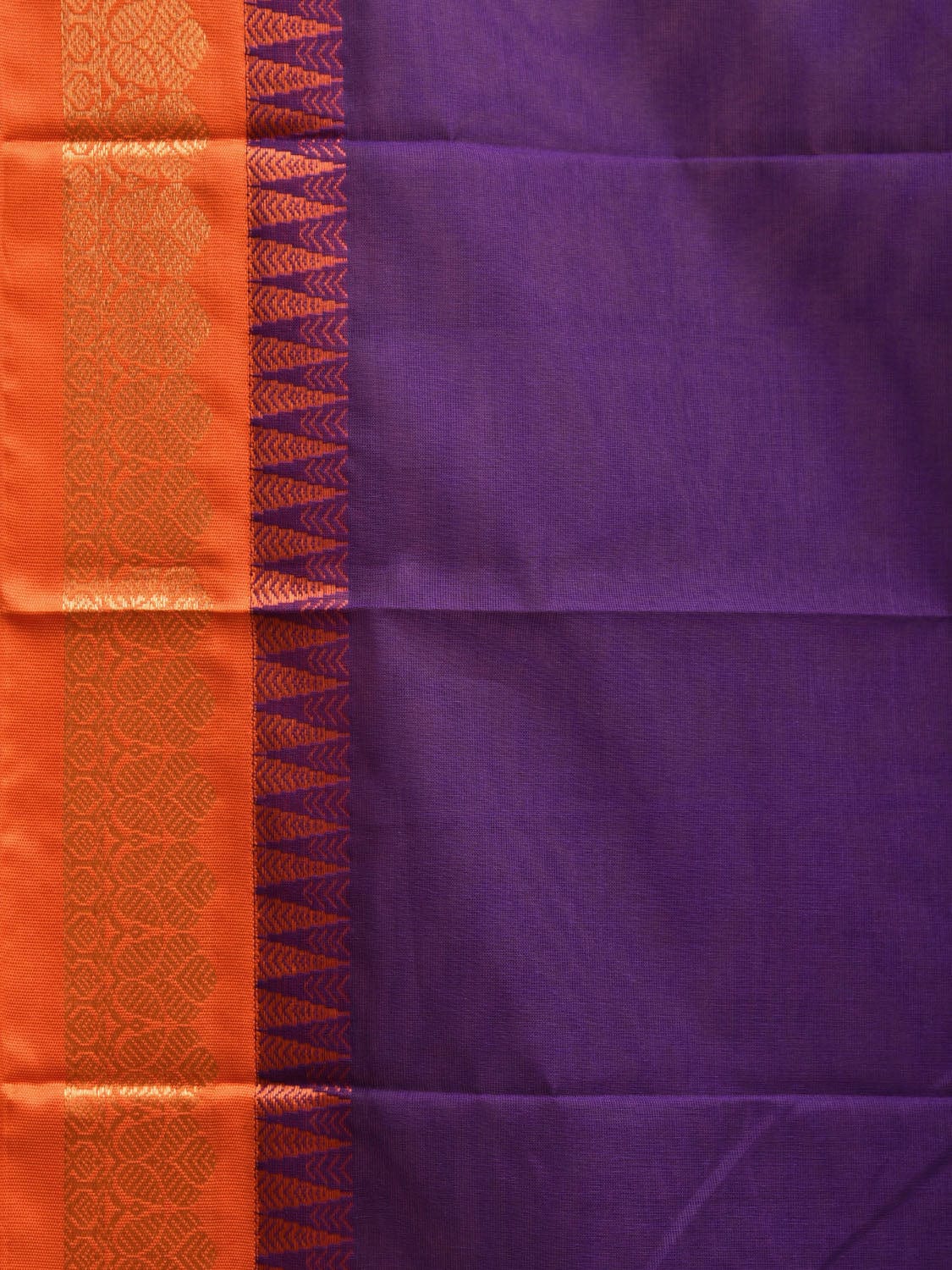 Purple and Orange Gadwal Cotton Handloom Plain Saree with Border and Strips Pallu Design No Blouse g0387