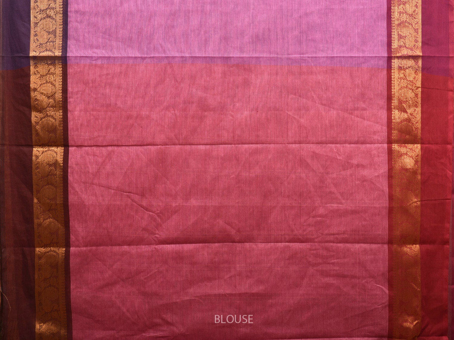 Purple and Pink Kanchipuram Cotton Plain Saree with Ganga-Jamuna Border Design k0617