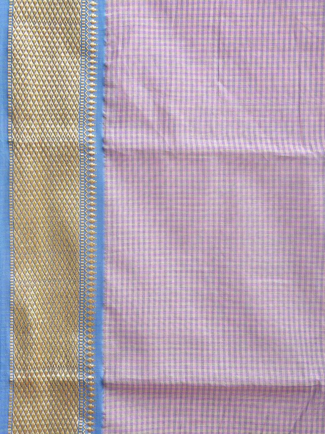 Purple Bamboo Cotton Saree with Small Checks Design No Blouse bc0771