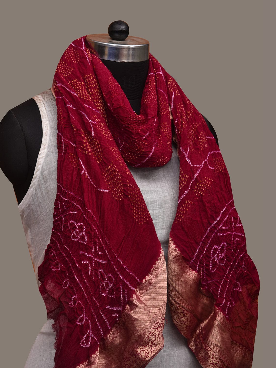 Purple Bandhani Banaras Chiffon Dupatta with Tree Design ds2983