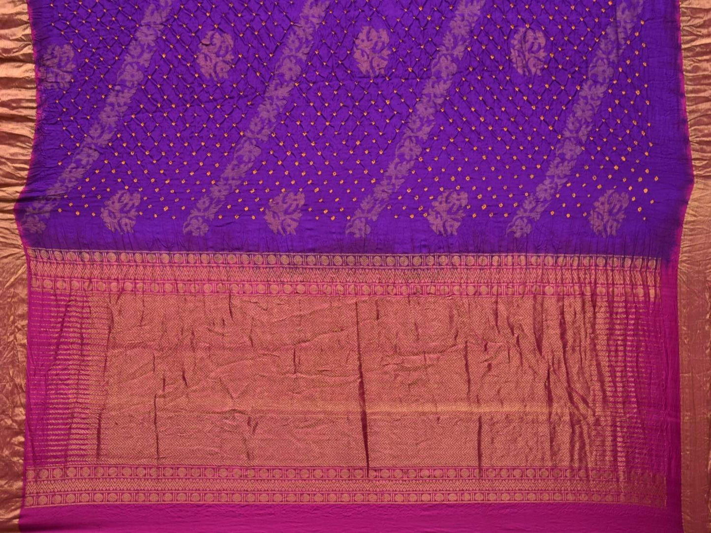 Purple Bandhani Kanchipuram Silk Handloom Saree with Diagonal Design bn0176
