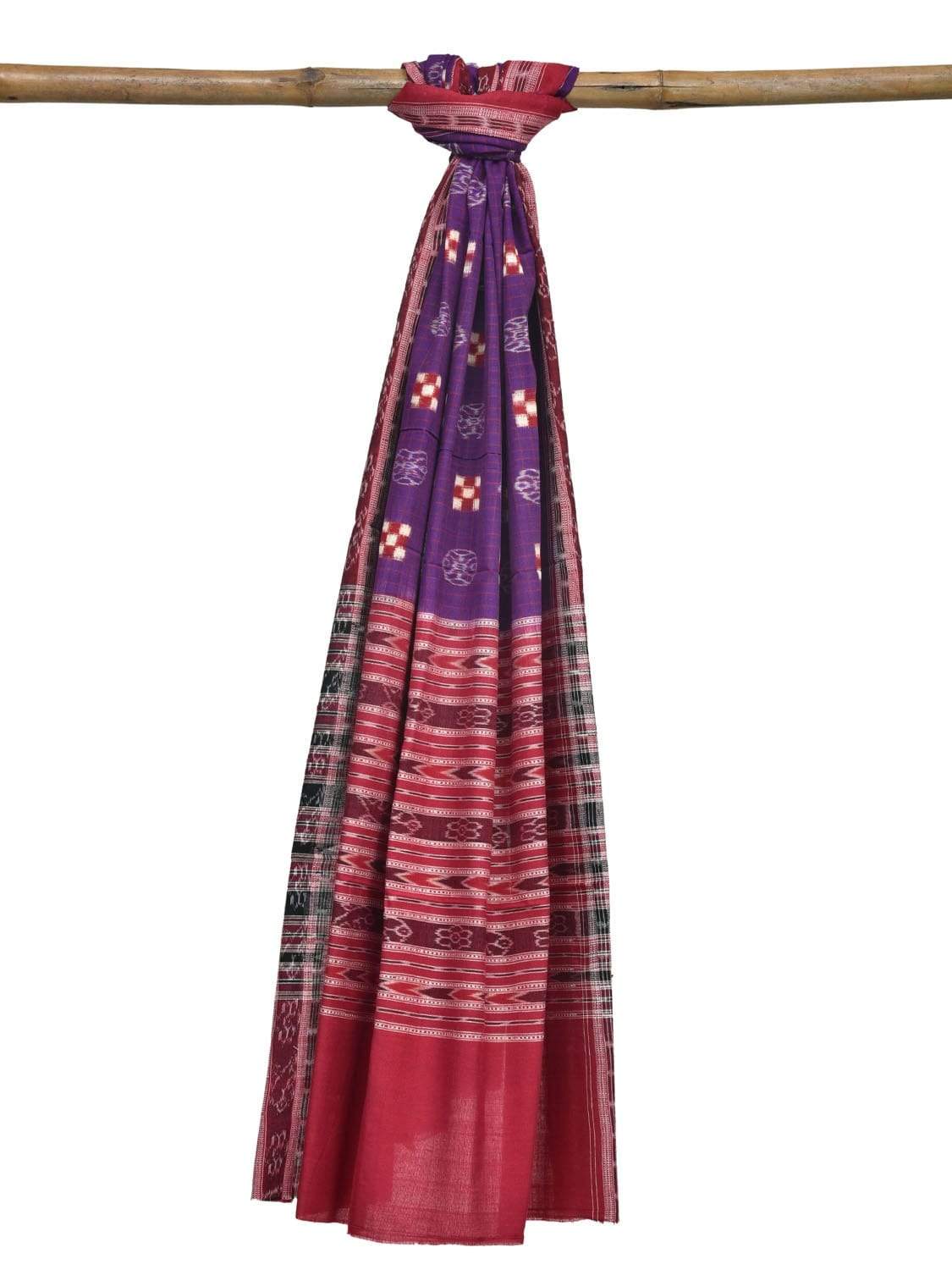Purple Pochampally Ikat Cotton Handloom Dupatta with Checks Design ds1879