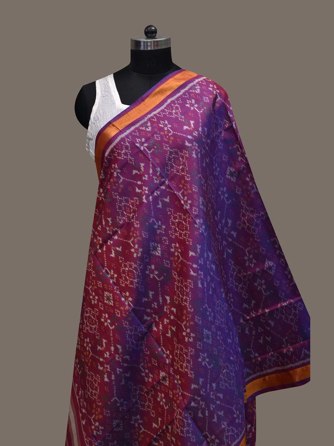 Purple Pochampally Ikat Silk Handloom Dupatta with Grill Design ds2462