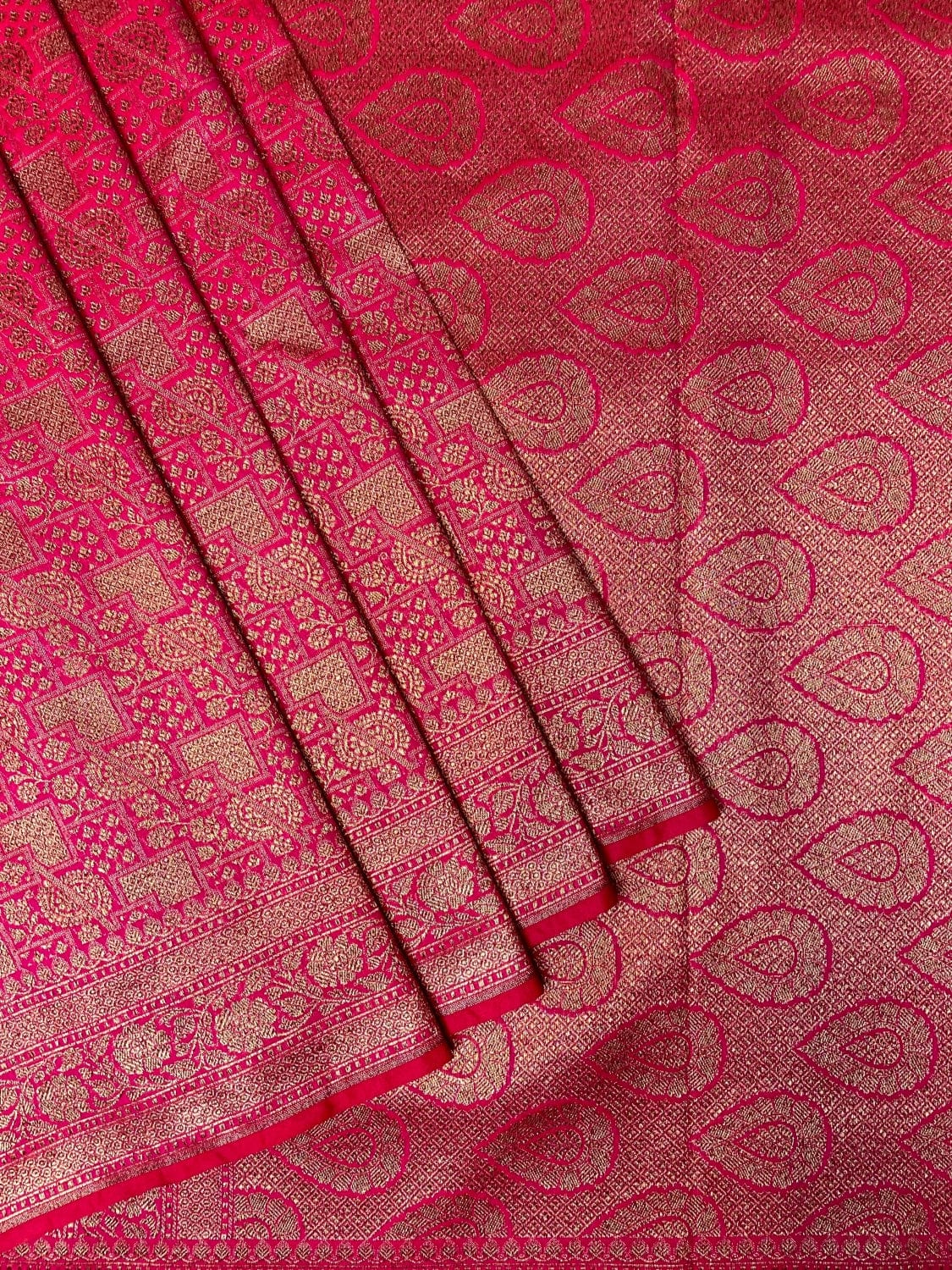 Rani Pink Antique Zari Banaras Katan Intricate Allover Brocade Saree with Border and Pallu Design b0312ds