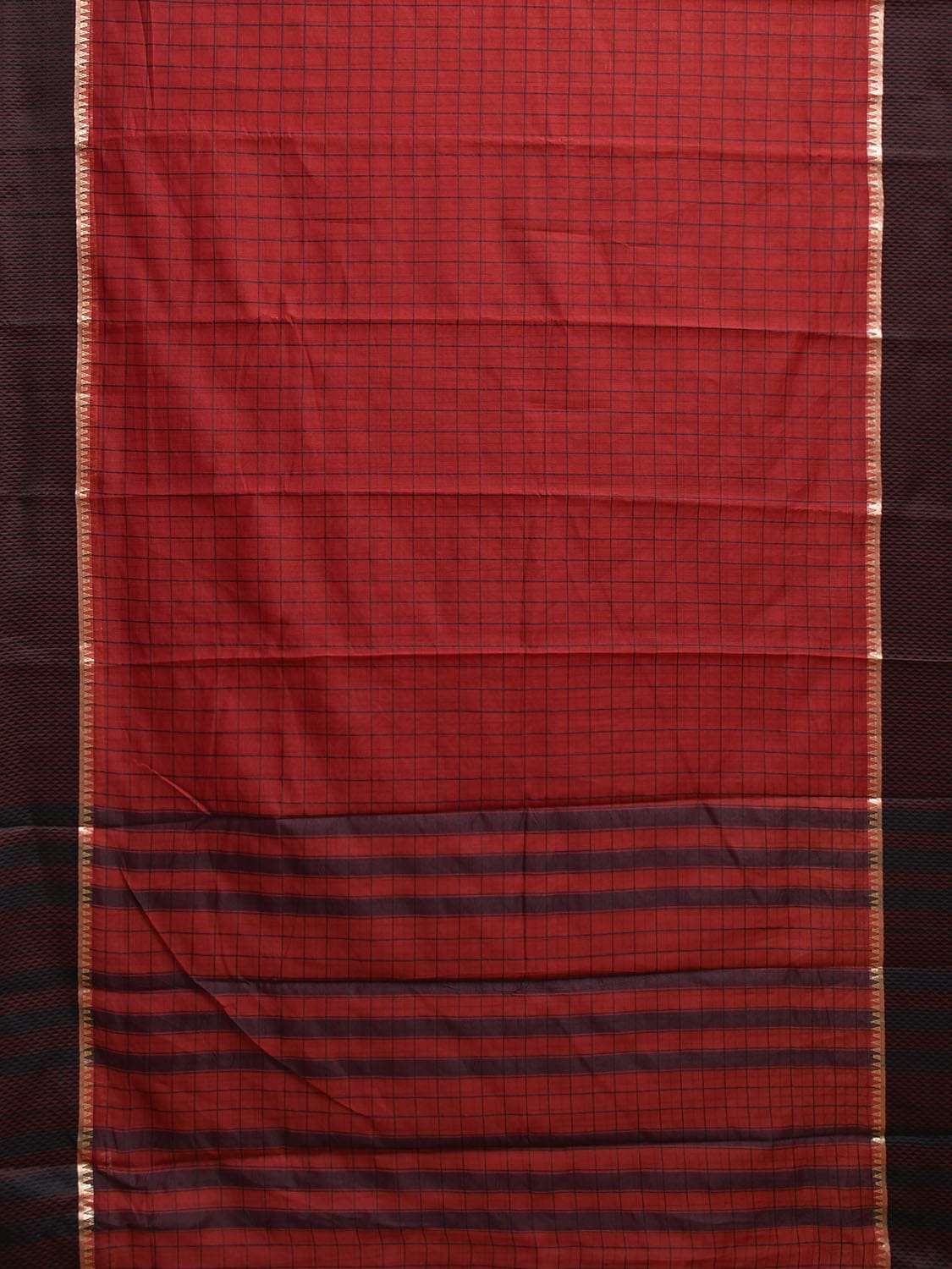 Red and Black Bamboo Cotton Saree with Big Checks Design No Blouse bc0828