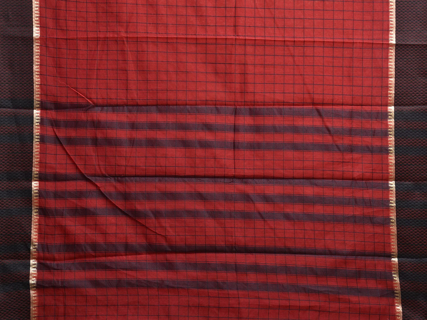 Red and Black Bamboo Cotton Saree with Big Checks Design No Blouse bc0828
