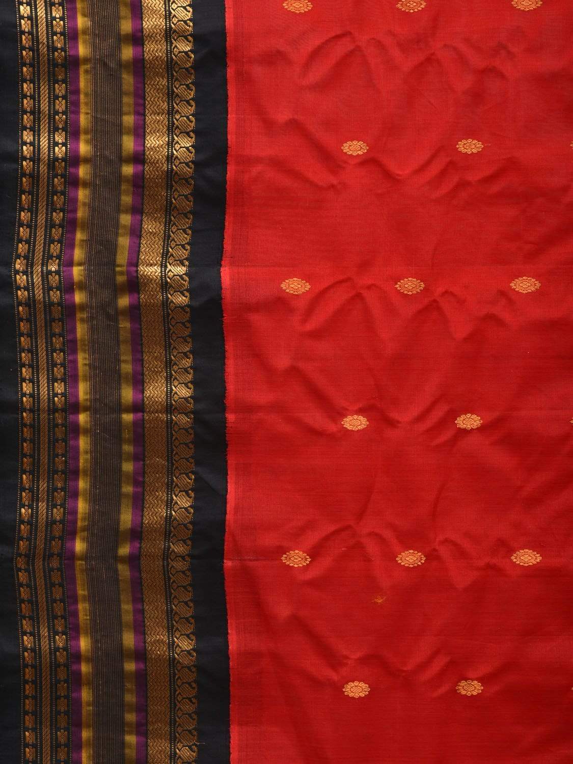 Red and Black Gadwal Cotton SIlk Handloom Saree with Border Design No Blouse g0277