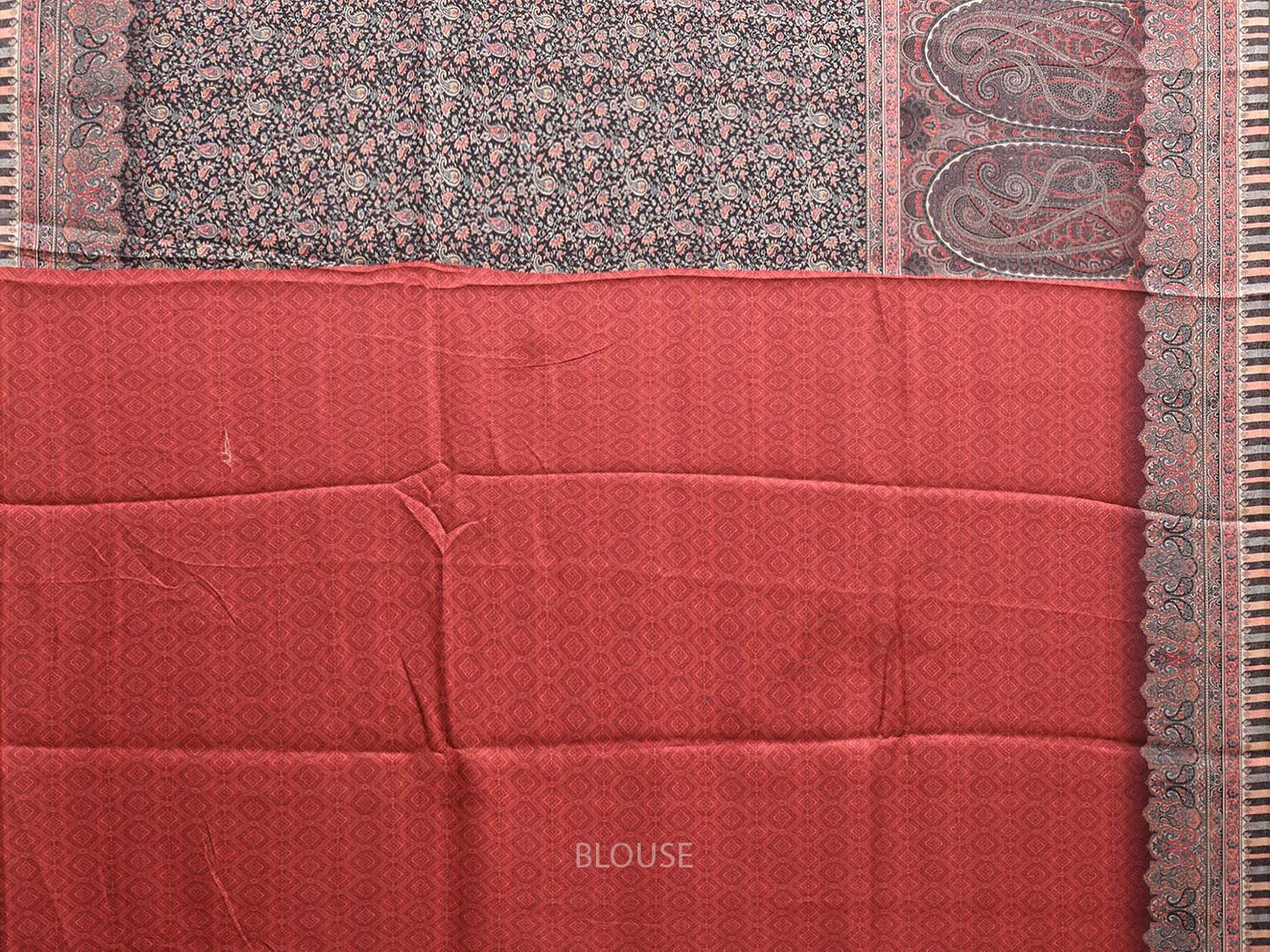 Red and Black Pashmina Print Viscose Twill Saree with All Over Pasley Design o0556