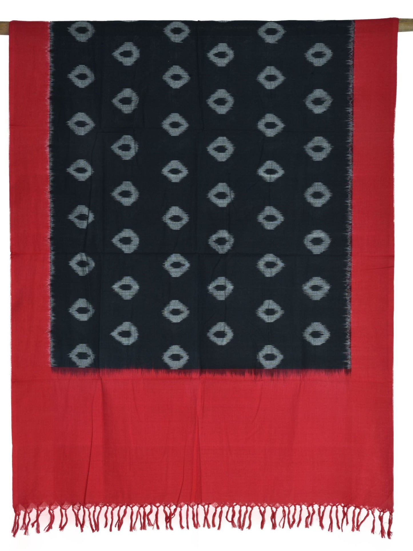 Red and Black Pochampally Ikat Cotton Handloom Dupatta with Buta Design ds1613
