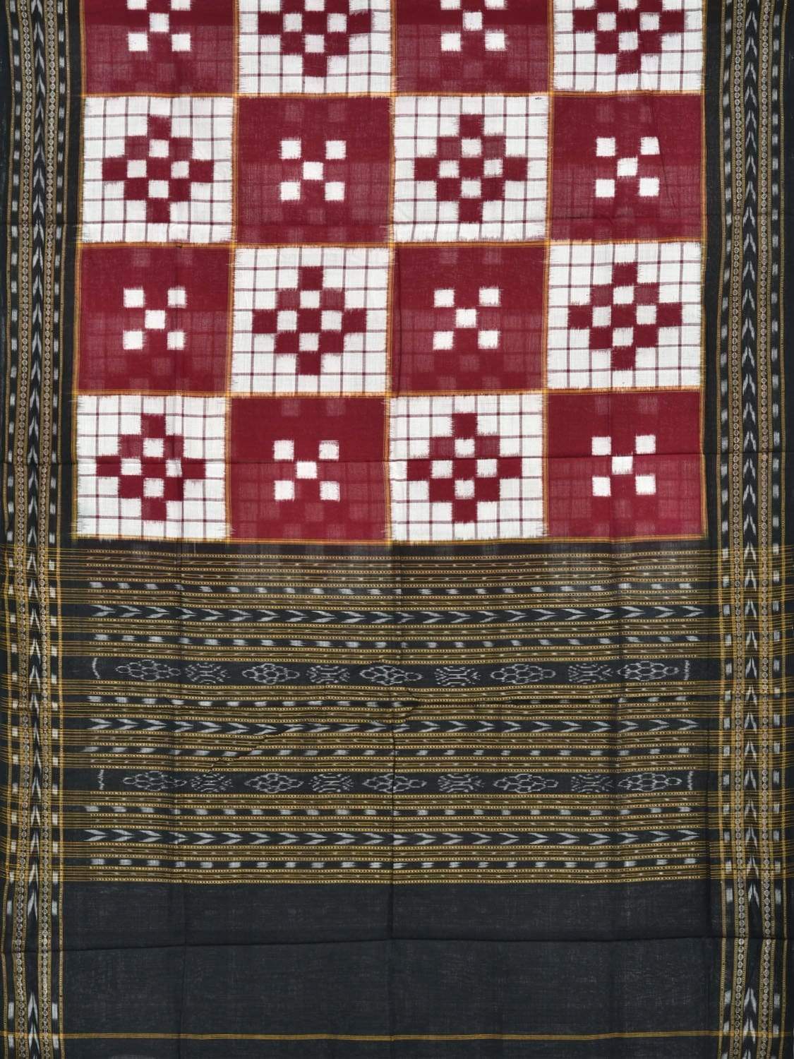 Red and Black Pochampally Ikat Cotton Handloom Dupatta with Checks Design ds1880