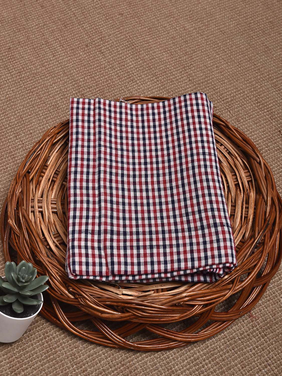 Red and Blue Cotton Handloom Blouse with Checks Design Length 1mt Width 44 Inches BL0140