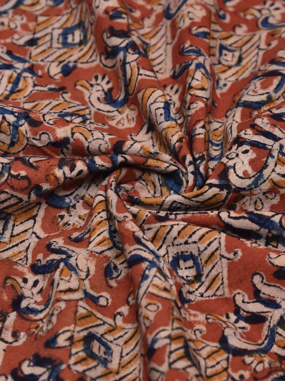 Red and Blue Kalamkari Block Print Cotton Blouse with Geometric Design Length 1mt Width 44 Inches BL0134