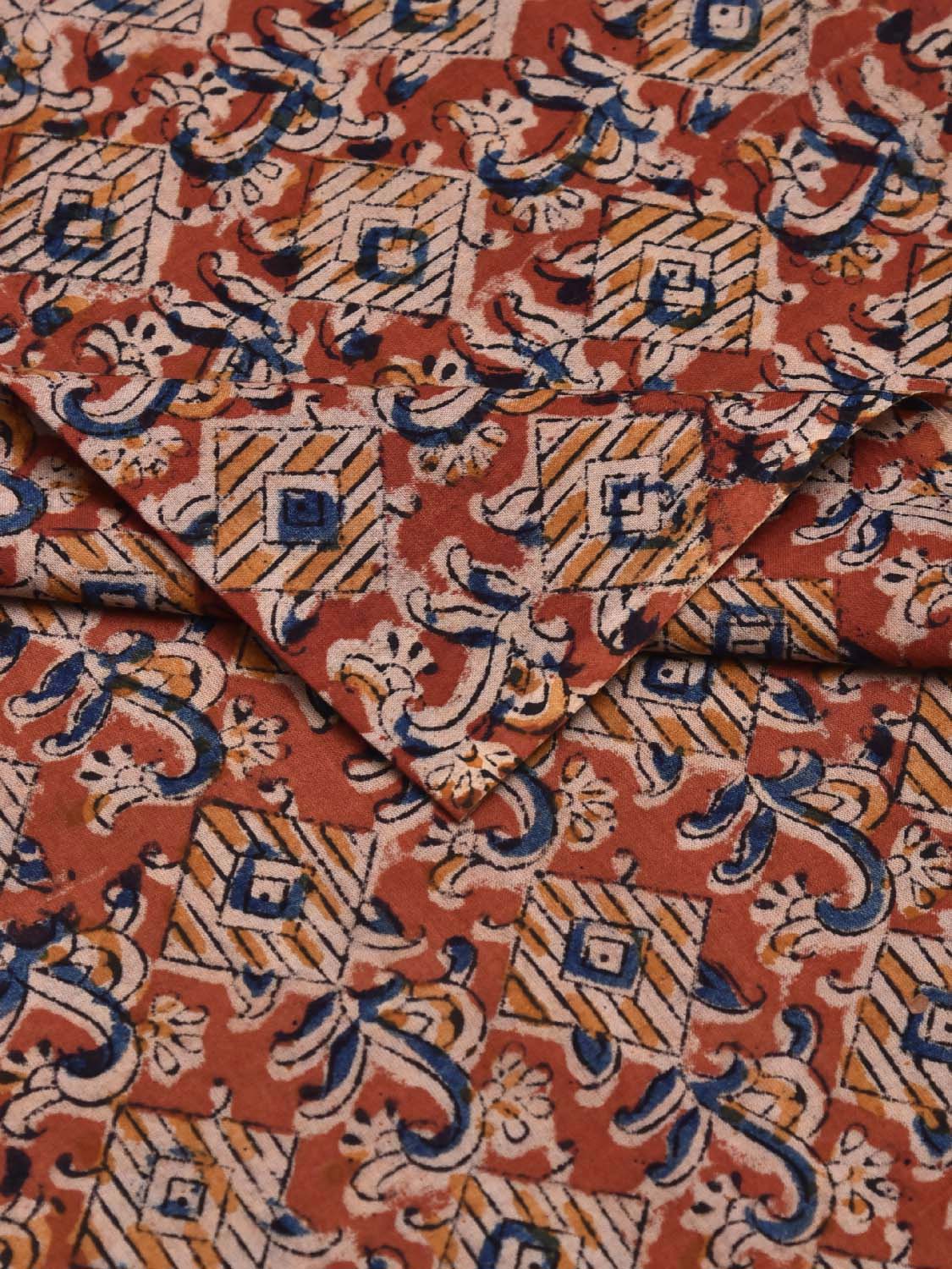 Red and Blue Kalamkari Block Print Cotton Blouse with Geometric Design Length 1mt Width 44 Inches BL0134