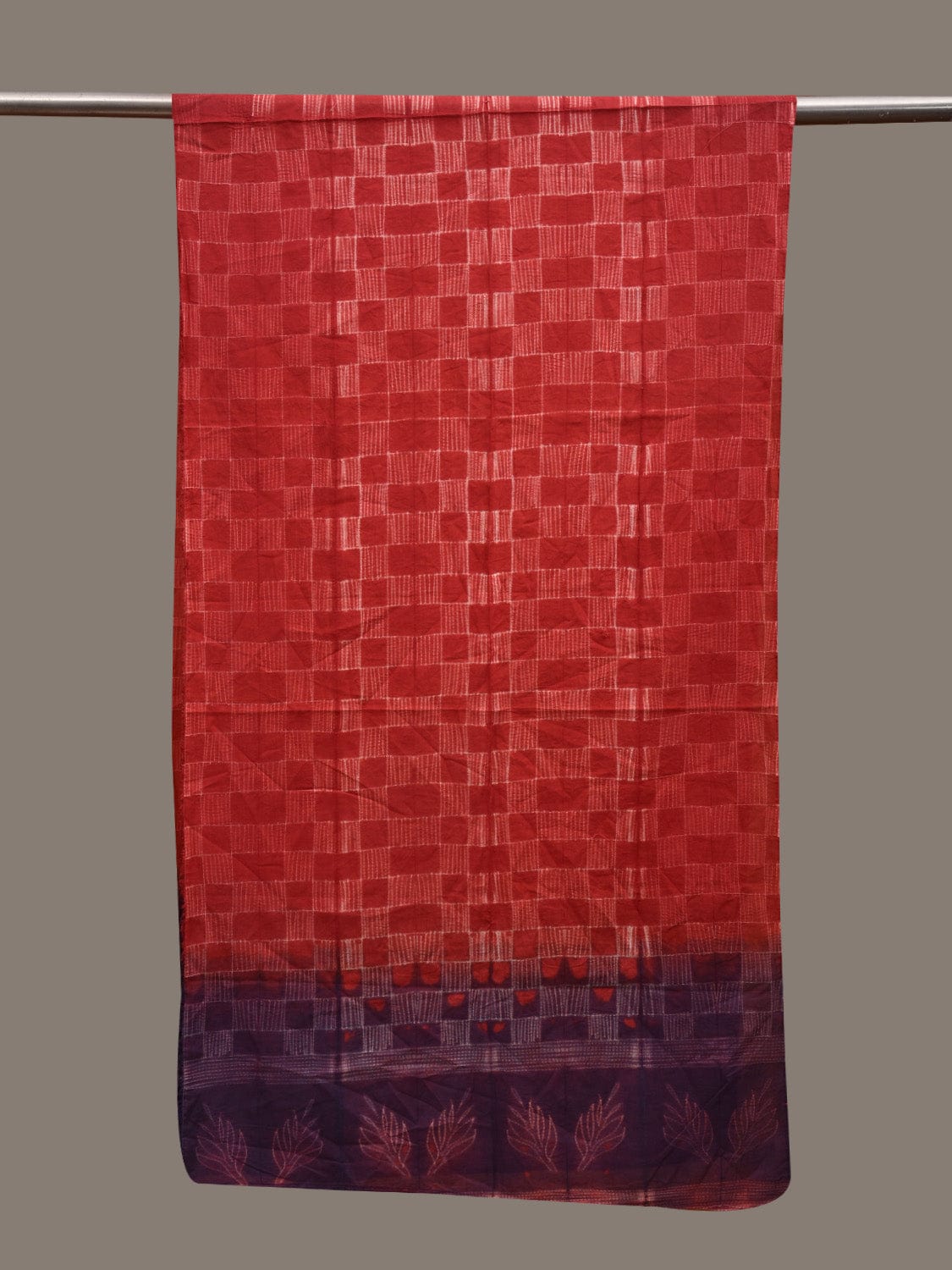 Red and Blue Shibori Cotton Handloom Stole with Checks Design ds2943