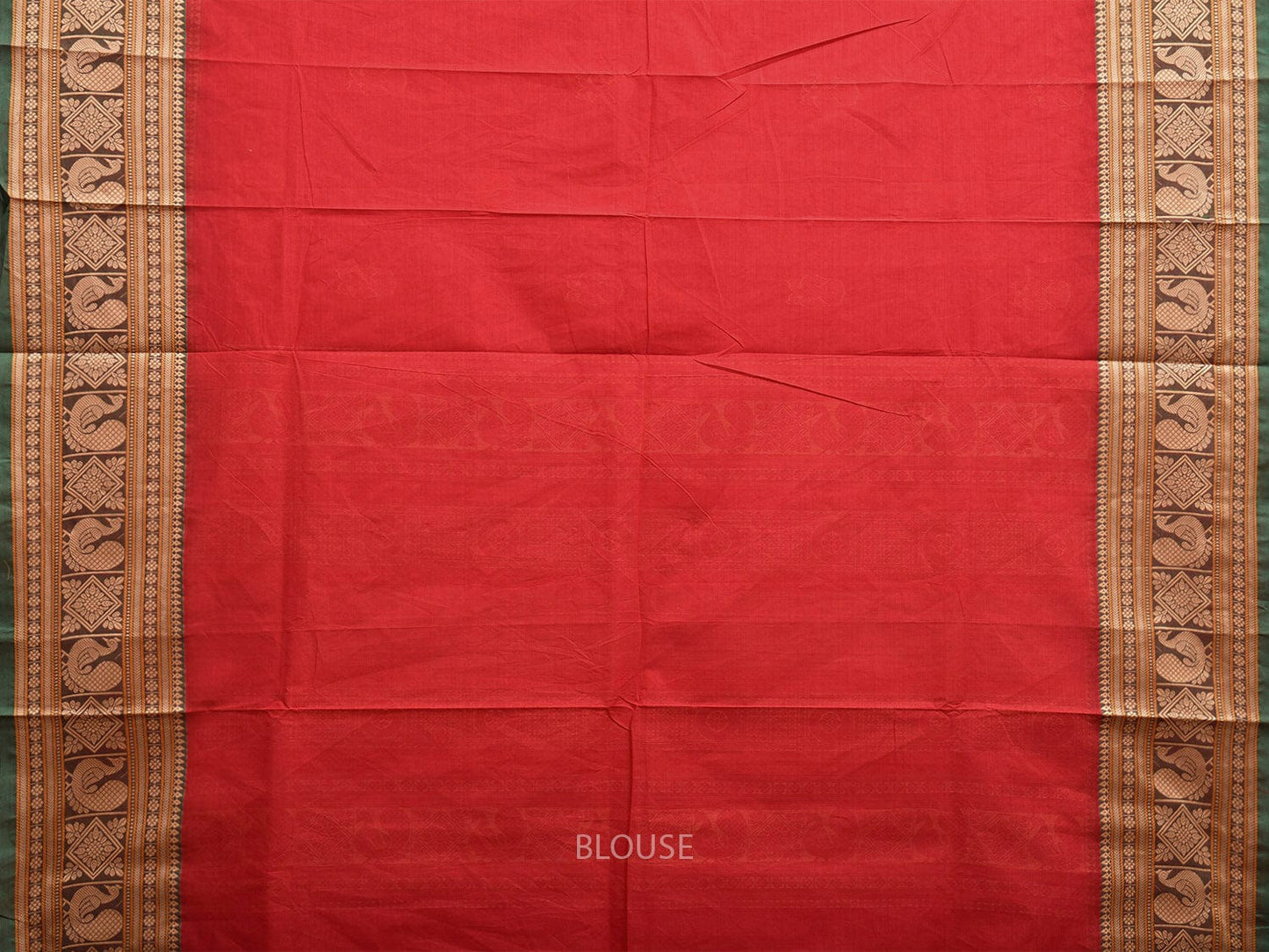 Red and Cream Kanchipuram Cotton Saree with Gandaberunda Buta and Pallu Design k0765