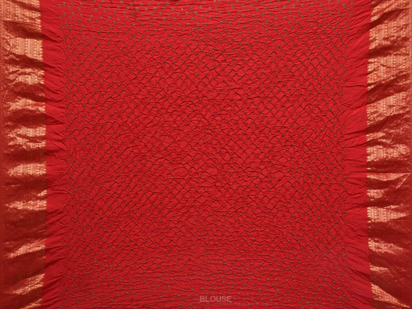 Red and Green Bandhani Kanchipuram Silk Handloom Saree with Corner Gandberuda Design bn0293