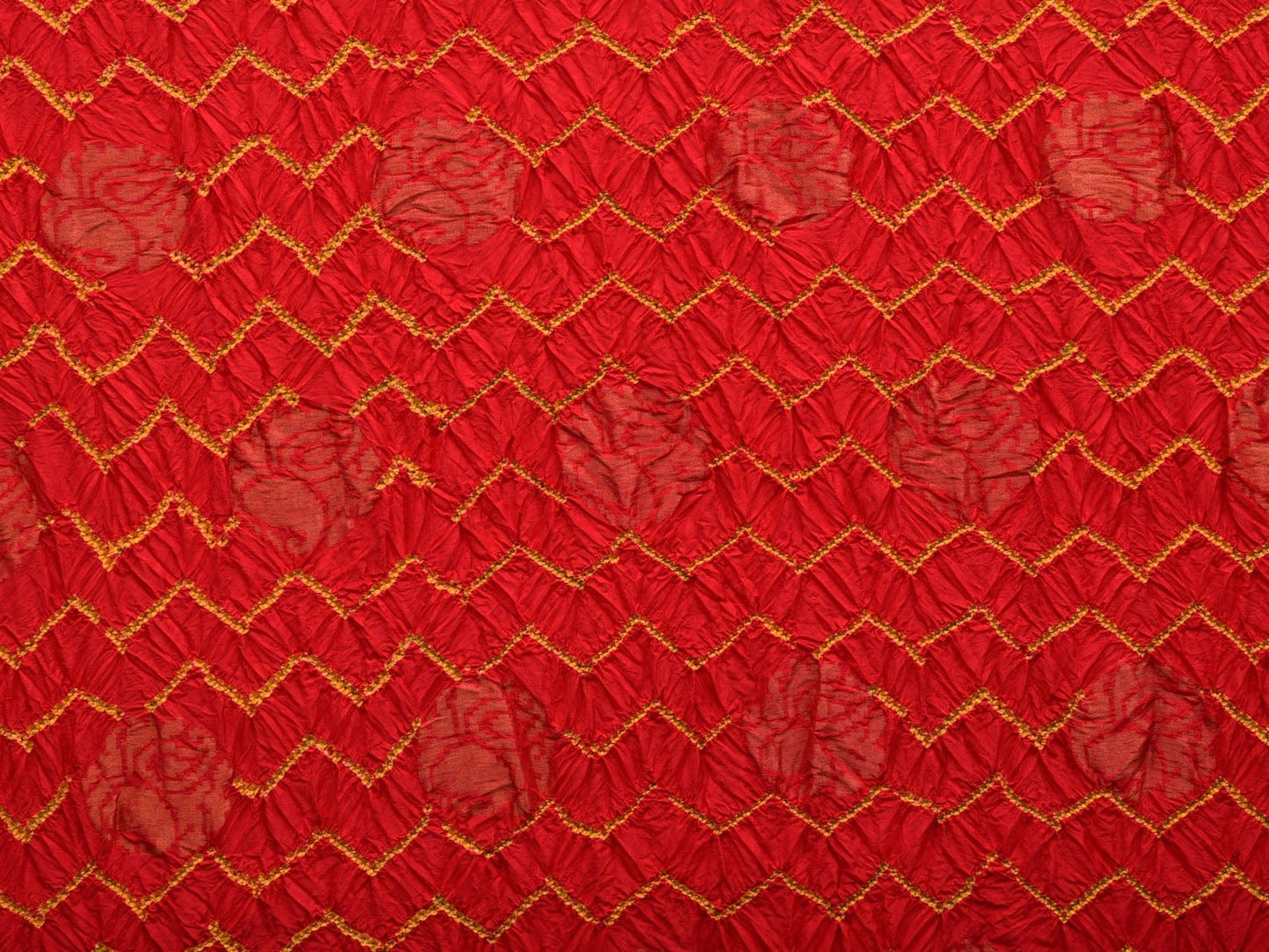 Red and Green Bandhani Uppada Silk Handloom Saree with Nilambari Buta Design bn0330