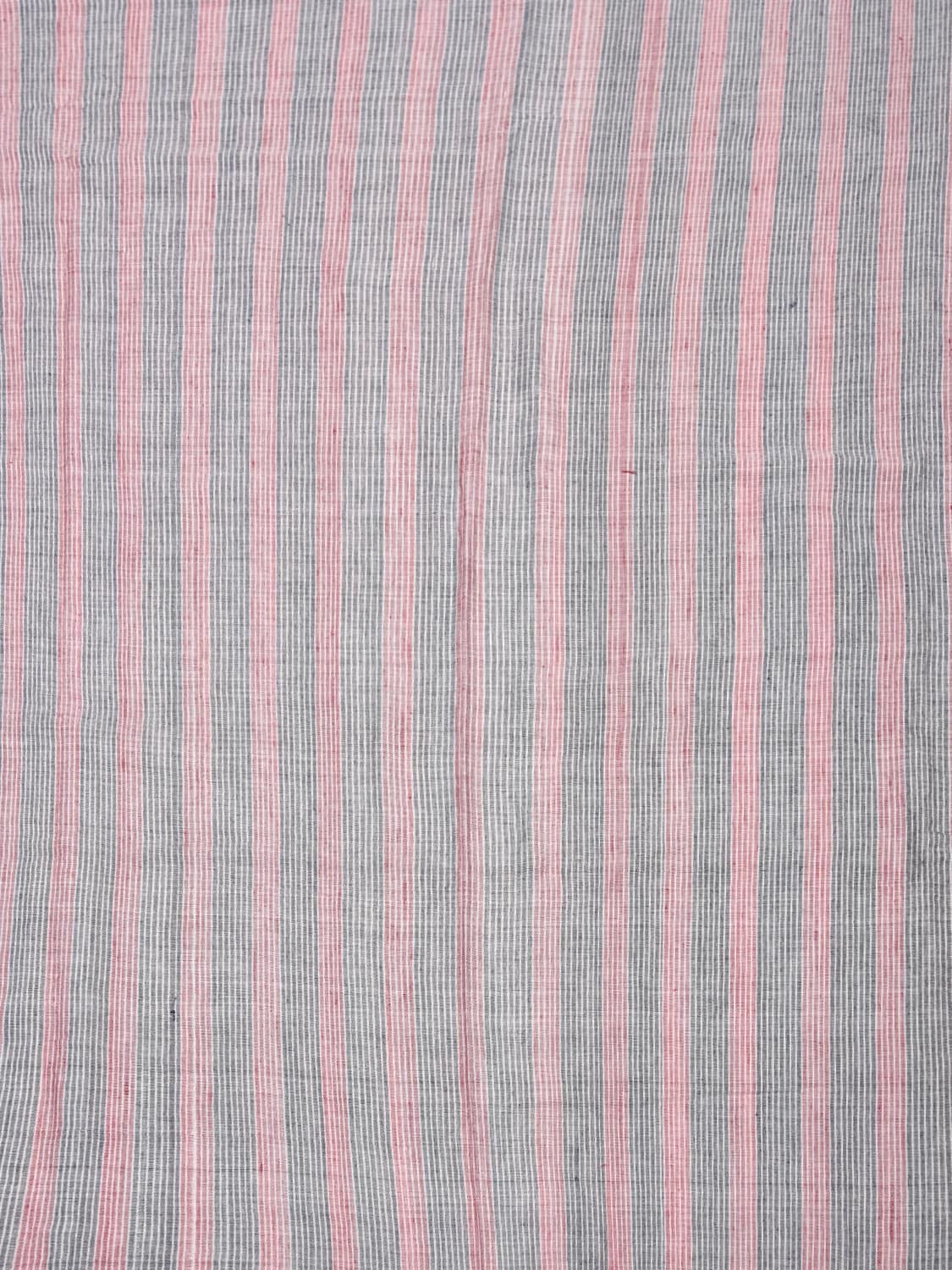 Red and Grey Cotton Handloom 2.5mts Fabric With Strips Design f0184