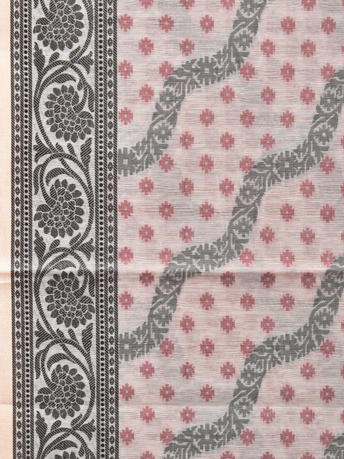 Red and Grey Dhakai Jamdani Cotton Viscose Saree with Diagonal Design dj0042