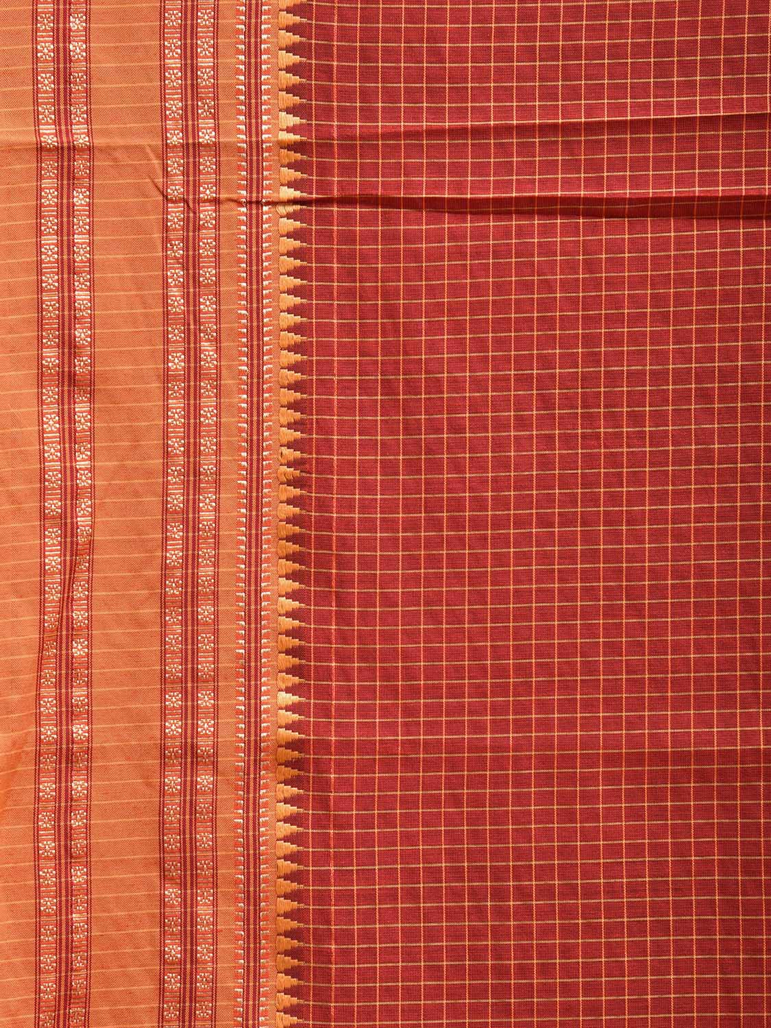 Red and Mustard Bamboo Cotton Saree with Checks Design No Blouse bc0667