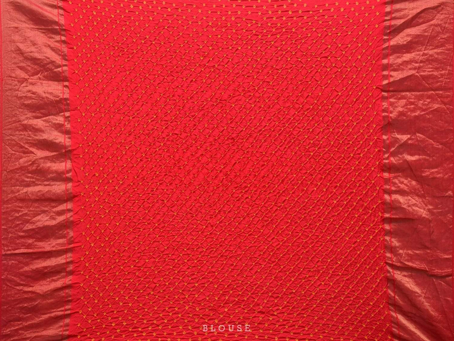 Red and Mustard Bandhani Kanchipuram Silk Handloom Saree with Shikari Buta Design bn0220