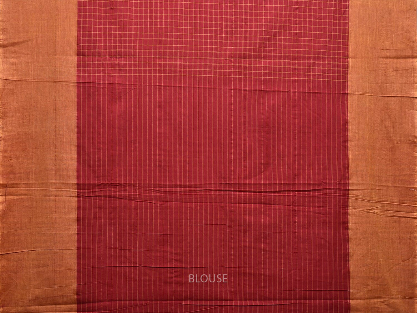 Red and Mustard Narayanpet Cotton Handloom Saree with Checks and Kasuti Work Design o0587