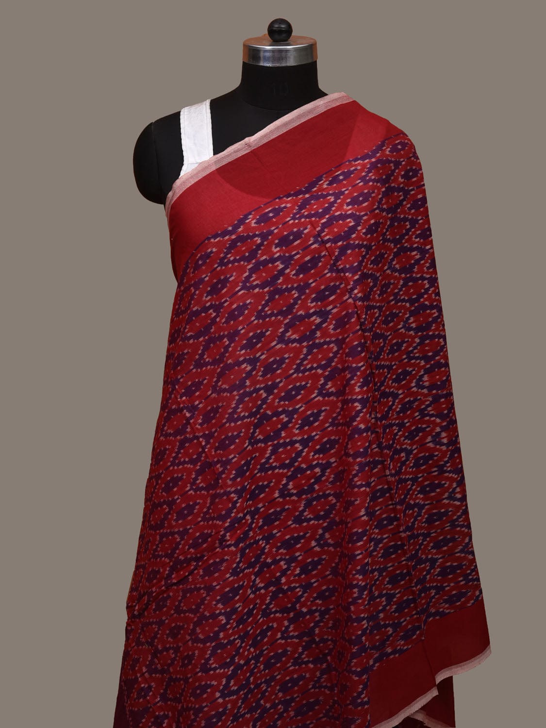 Red and Purple Pochampally Ikat Cotton Handloom Dupatta with Grill Design ds3064