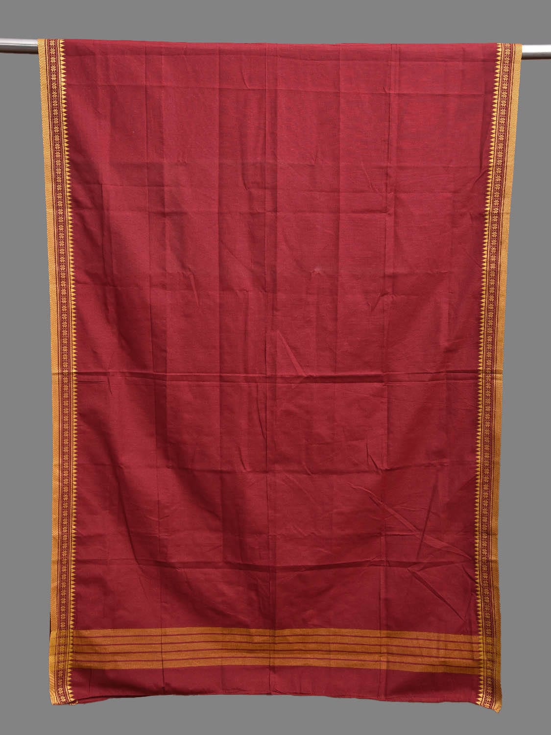 Red and Yellow Bamboo Cotton Dupatta with Small Temple Border Design ds3873