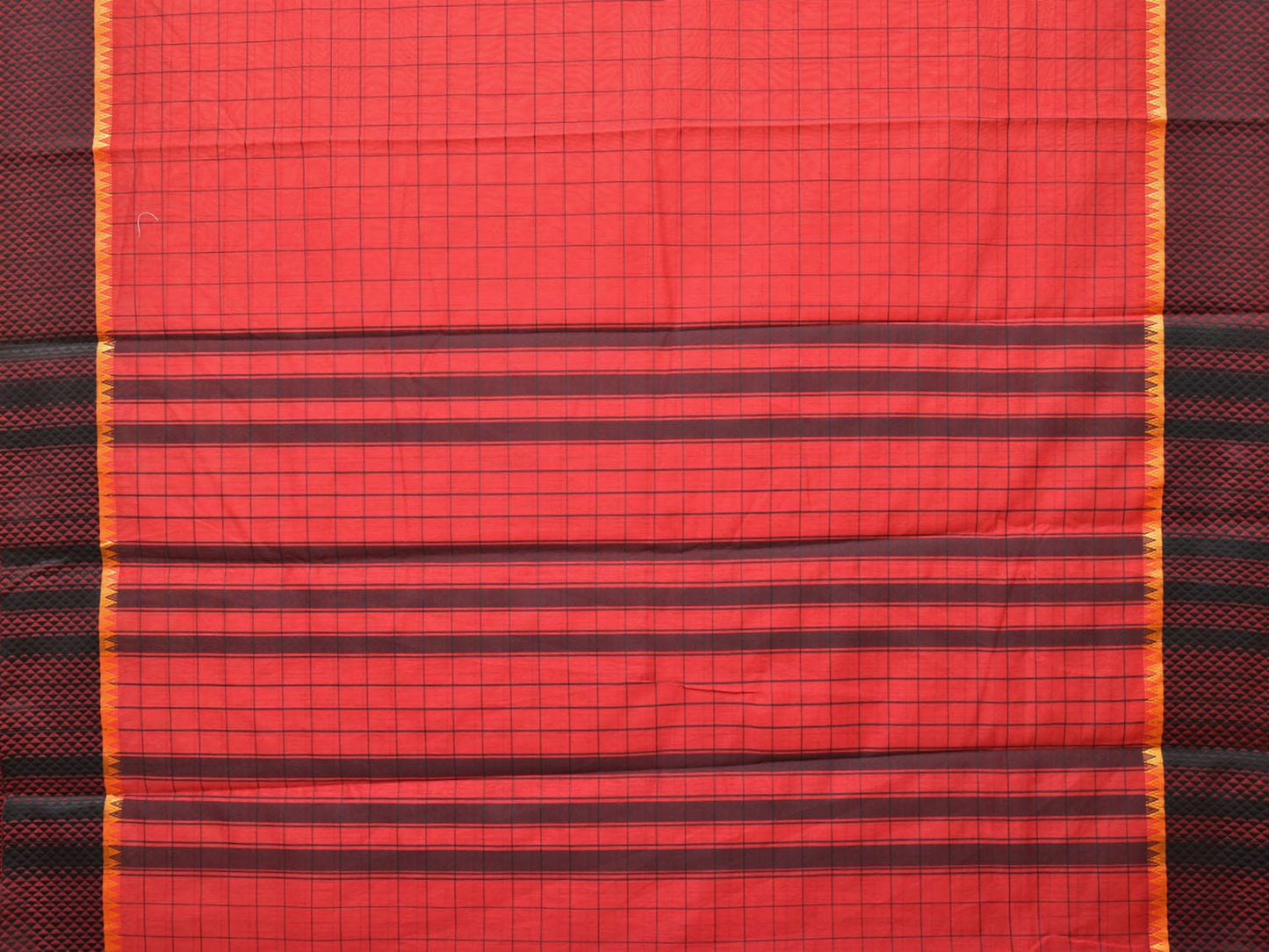 Red Bamboo Cotton Saree with Big Checks Design bc0138