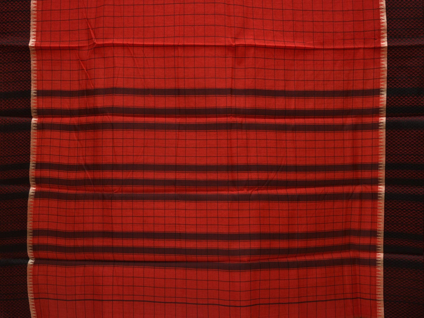 Red Bamboo Cotton Saree with Checks Design No Blouse o0362