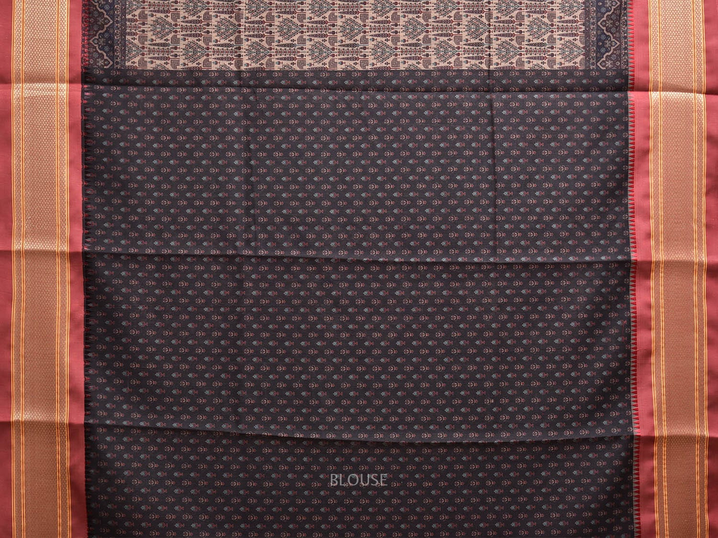 Red Bamboo Cotton Saree with Digital Print Design bc0762