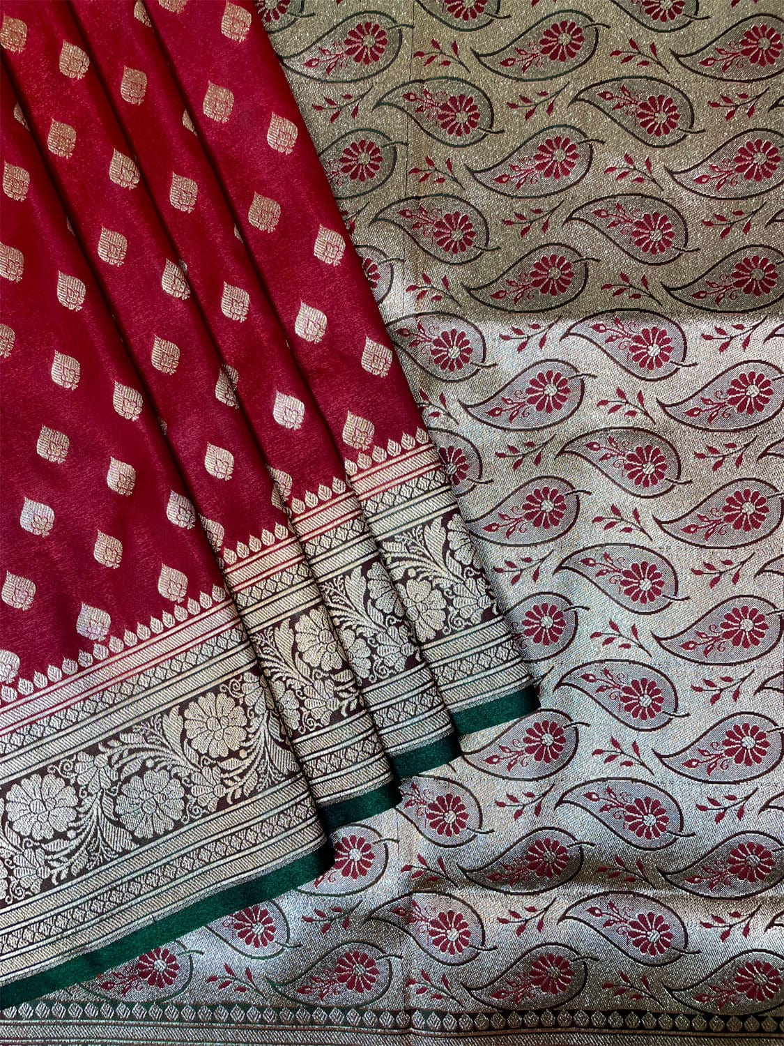 Red Banaras Katan Silk Saree with Body Butti and Border Design b0361s