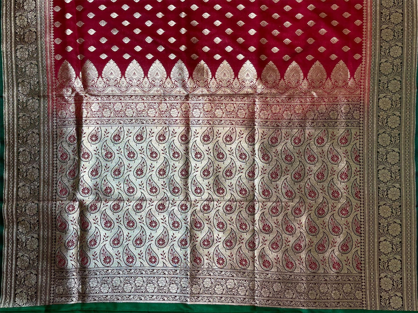 Red Banaras Katan Silk Saree with Body Butti and Border Design b0361s