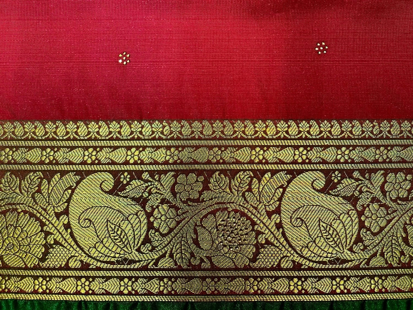Red Banaras Katan Silk Saree with Body Butti and Stone Work Design b0393ds