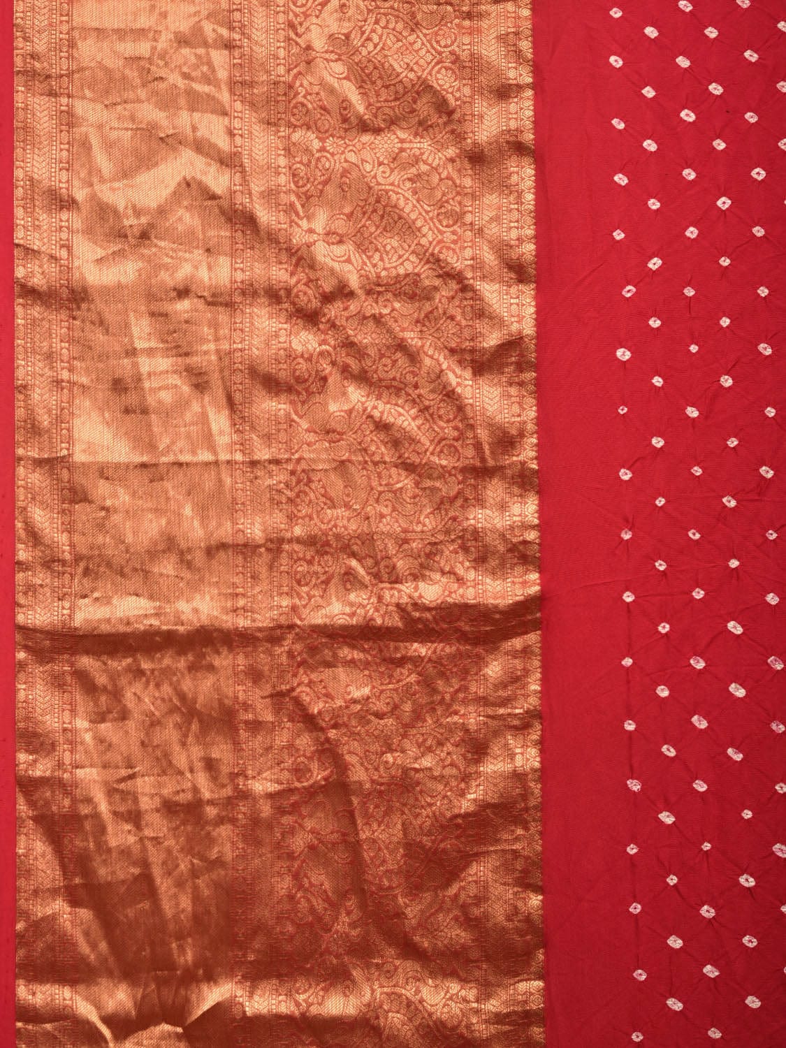 Red Bandhani Kanchipuram Silk Handloom Saree with Kalamkari Hand Painted Pallu and Blouse Design bn0401