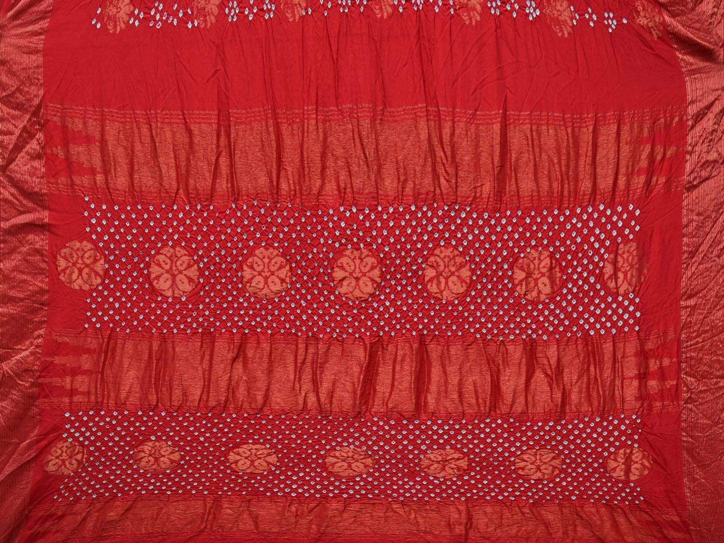 Red Bandhani Uppada Silk Handloom Saree with Nilambari Buta Design bn0177