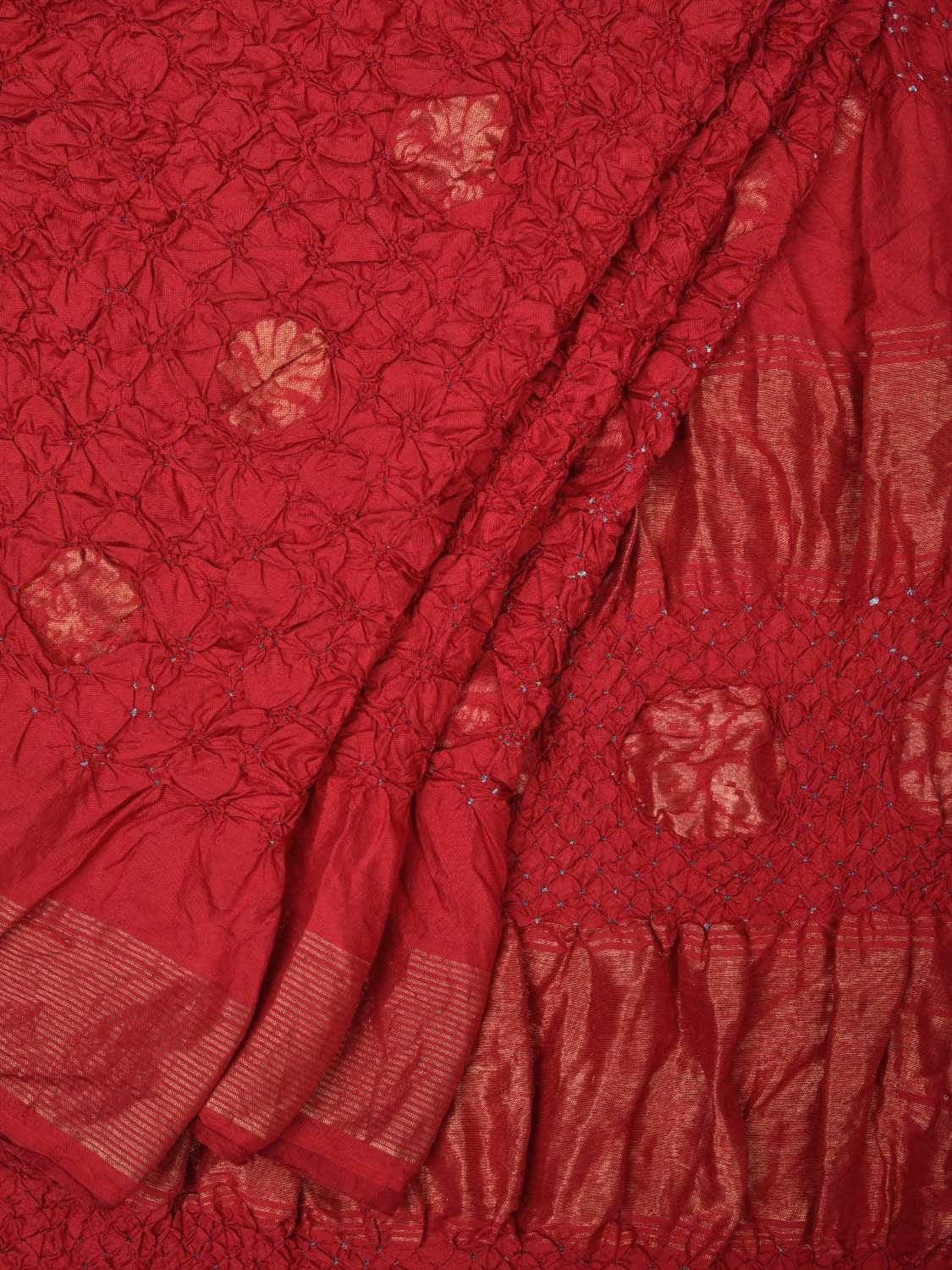 Red Bandhani Uppada Silk Handloom Saree with Nilambari Buta Design bn0177