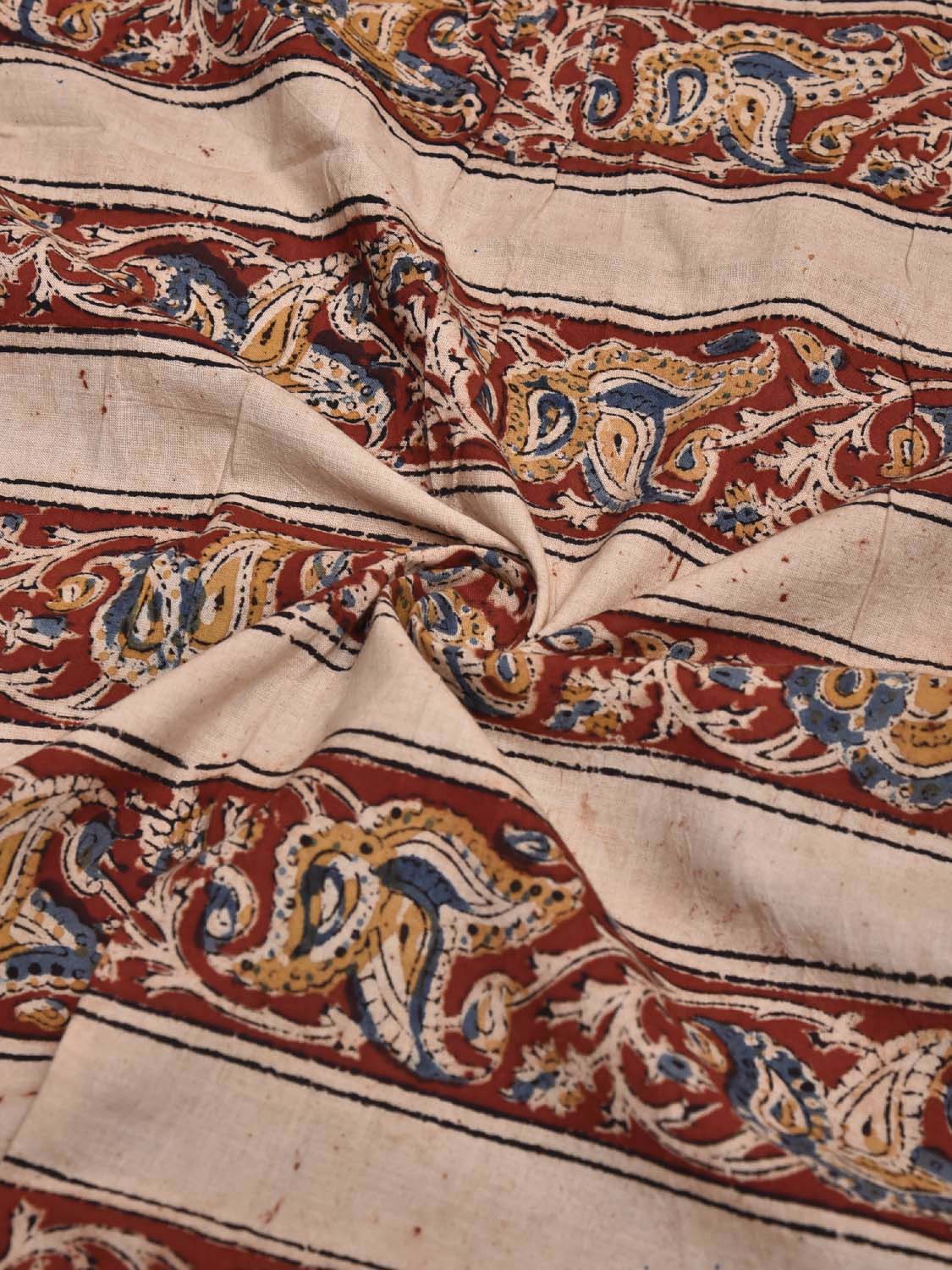 Red Kalamkari Block Print Cotton Blouse with Strips Design Length 1mt Width 44 Inches BL0137
