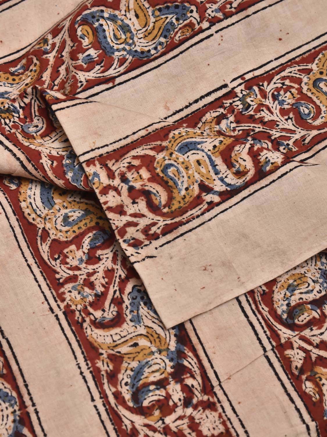 Red Kalamkari Block Print Cotton Blouse with Strips Design Length 1mt Width 44 Inches BL0137