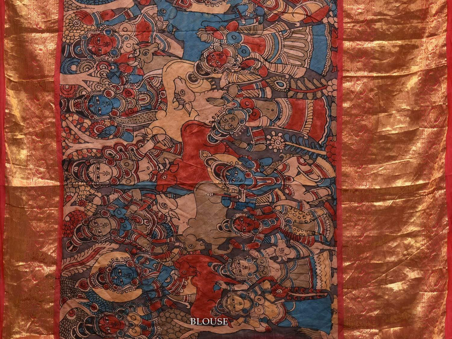 Red Kalamkari Hand Painted Kanchipuram Silk Handloom Saree with Krishna Leena Design KL0507