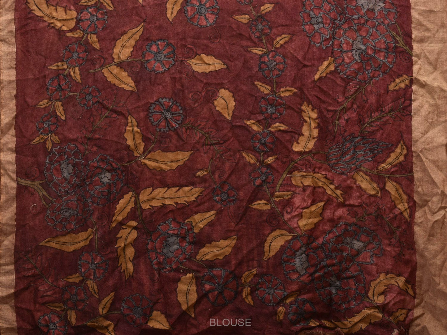 Red Kalamkari Hand Painted Tussar Handloom Saree with Floral Design KL0655